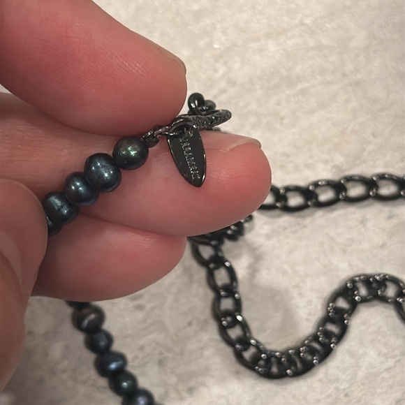 🧋Verameat black pearl and chain necklace adjustable with black baroque pearl - Picture 3 of 11